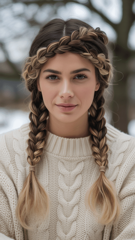 33 Easy and Simple Cute Winter Hairstyles 18 Milkmaid Braids