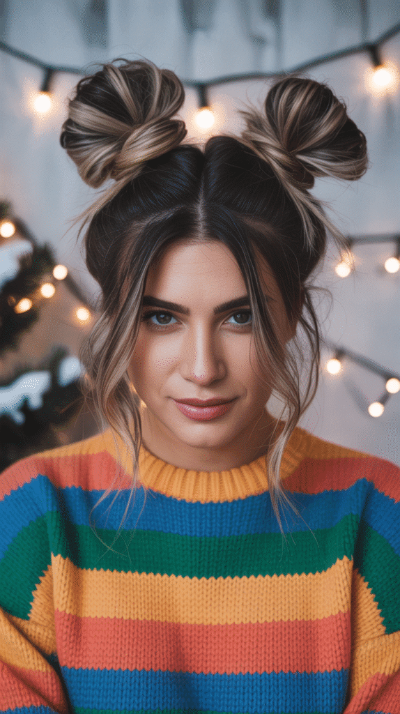 33 Easy and Simple Cute Winter Hairstyles 8 Space Buns with Texture