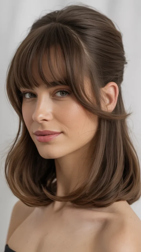 Long Bob with Curtain Bangs and Half-Up Styling