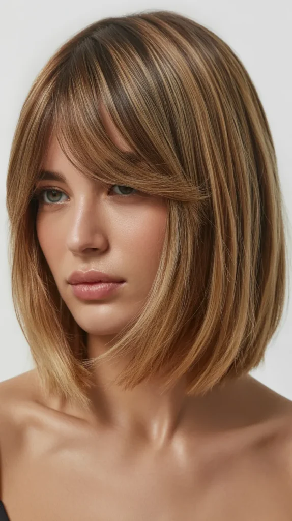 Blunt Cut Long Bob with Wispy Curtain Bangs