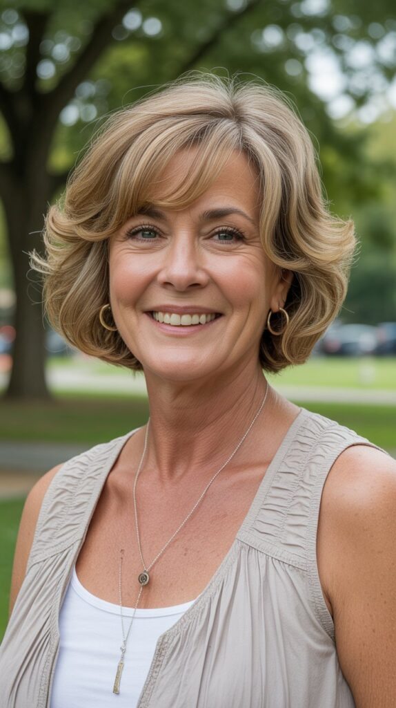 Top 32+ Short Hairstyles for Round Face Thin Hair Over 50 10 Soft Layered Bob with Face-Framing