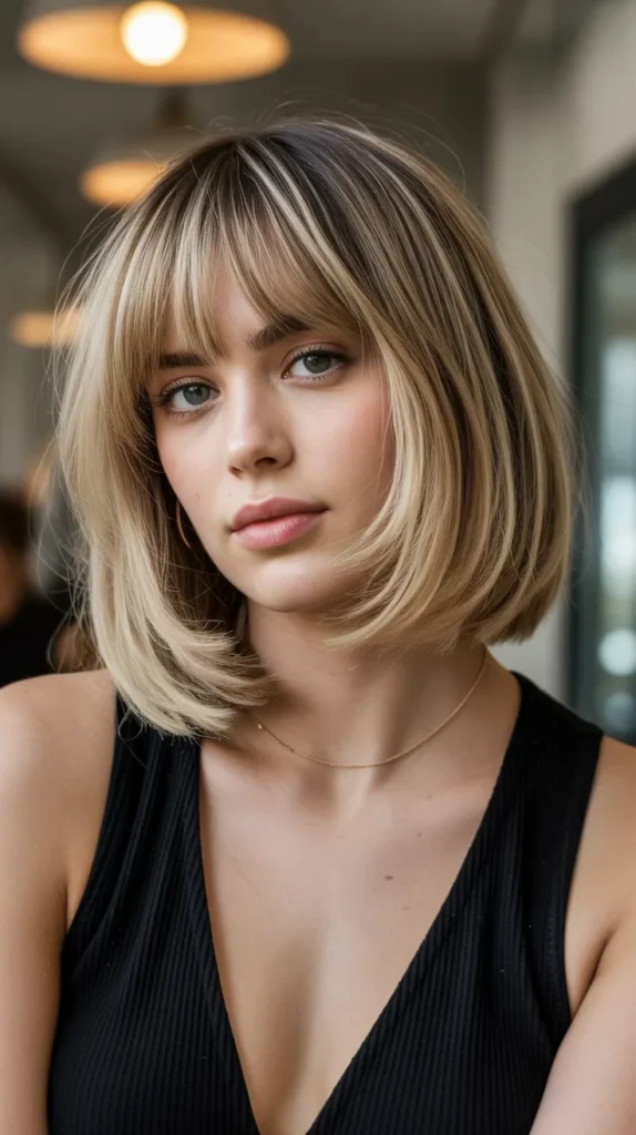 Textured Long Bob with Wispy Bangs