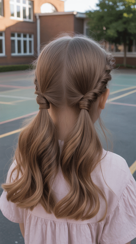 30 Cute Greasy Hair Hairstyles for School 21 The Half-Up Double Twist