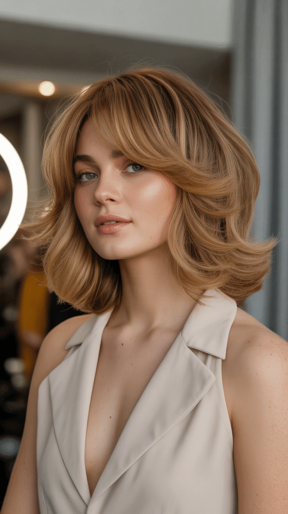 Voluminous Layered Bob with Face-Framing Curtain Bangs