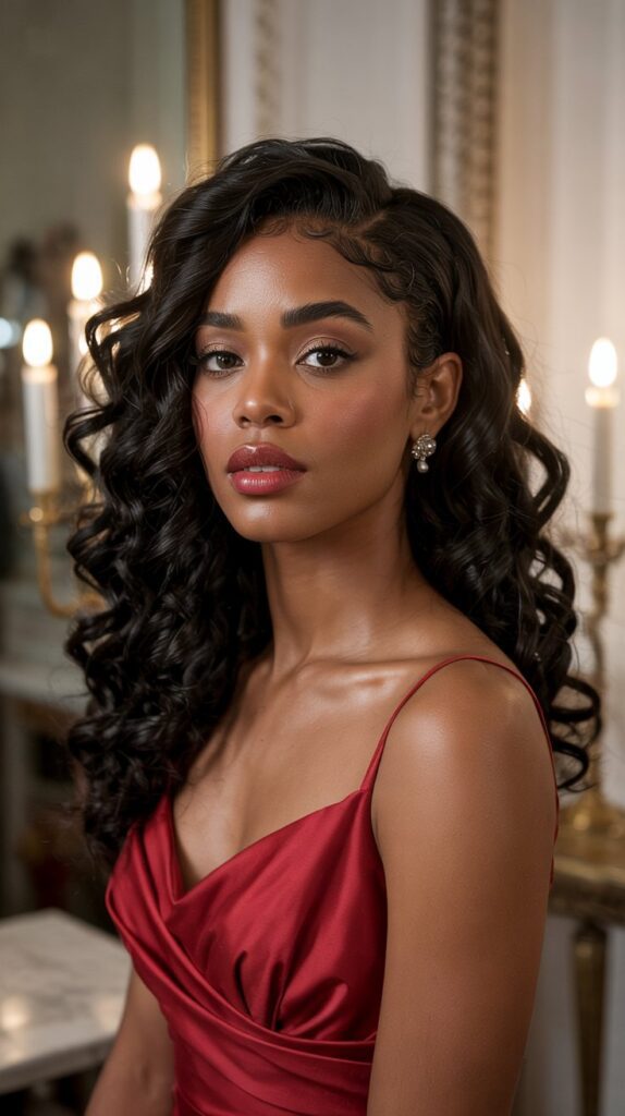 27 Chic Cute Winter Hairstyles for Black Women 11 Side-Swept Curls