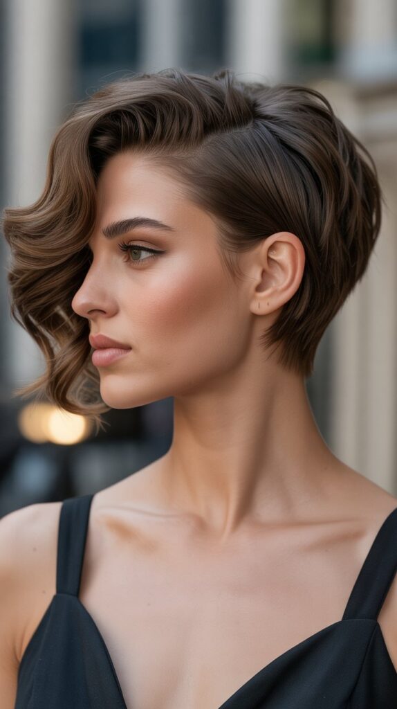 27 Gorgeous Wavy Pixie Hairstyles for Thick Hair 26 . Wavy Pixie with Side-Swept Volume