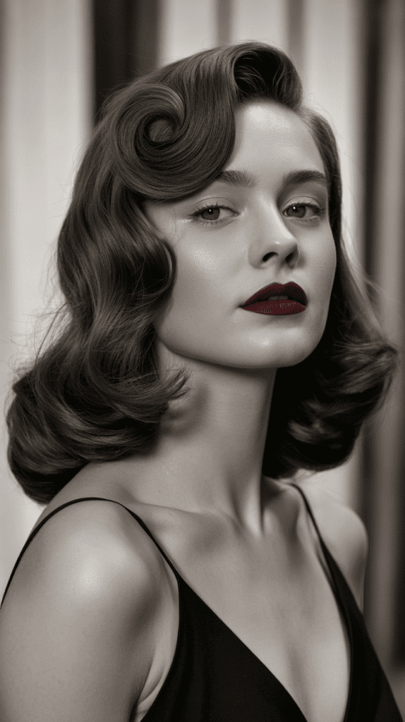Long Bob with Curtain Bangs and Vintage Waves