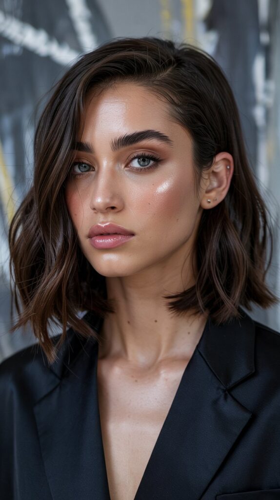 Long Bob with Curtain Bangs and Beach Waves