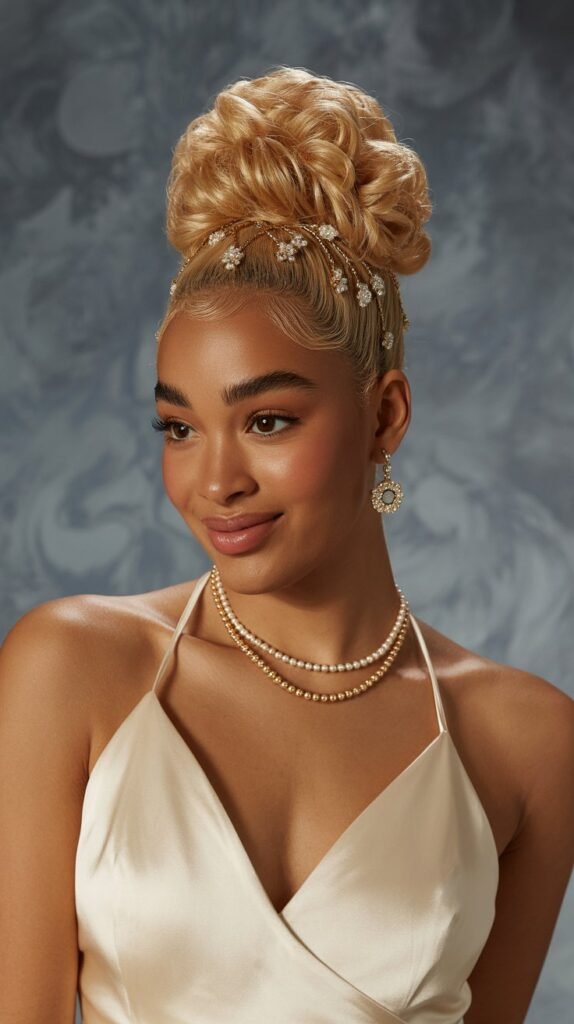 Golden Blonde Twisted Updo with Accessories