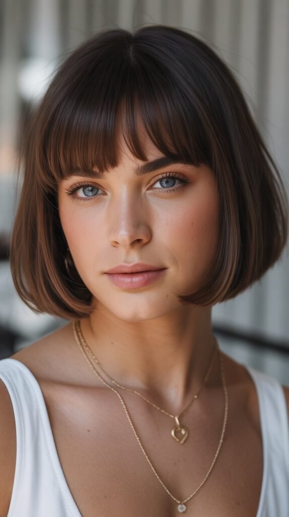 Sleek Bob with Brow-Skimming Bangs