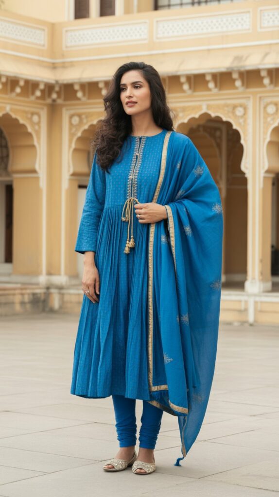 22 Gorgeous Indian Winter Outfits for Women You'll Love 5 Angrakha Style Kurta with Churidar