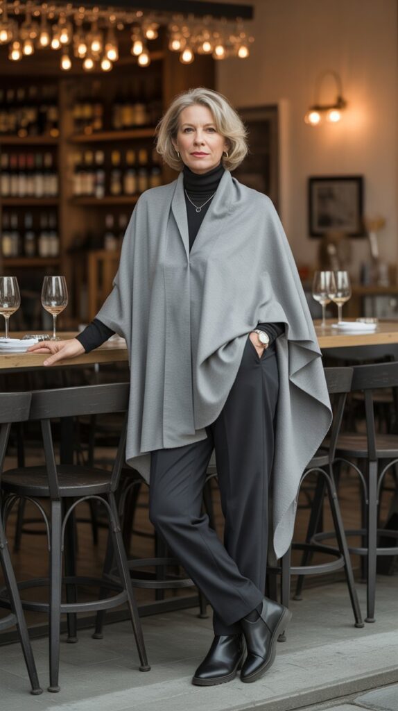 30 Fabulous Winter Outfits for Women Over 50 That Radiate Confidence 14 Cashmere Poncho Elegance