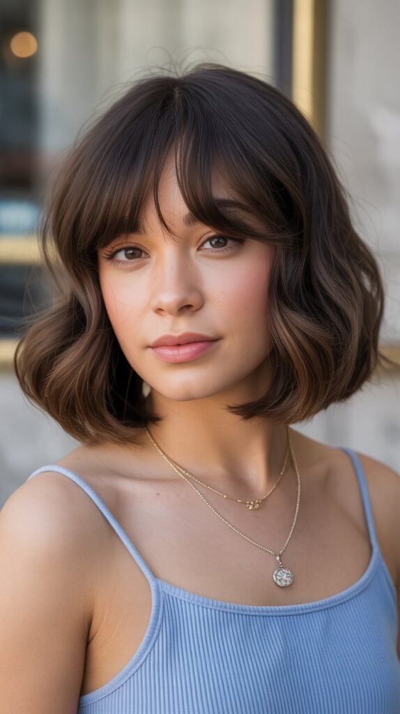 Graduated Lob with Feathered Face-Framing Bangs