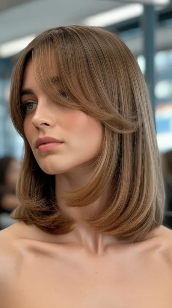 Long Bob with Curtain Bangs for Fine Hair