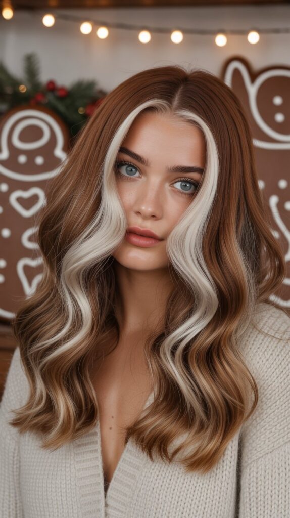 27 Stunning Christmas Tree Hairstyles to Shine Bright at Any Party 19 Gingerbread-Inspired Brown and White Highlights