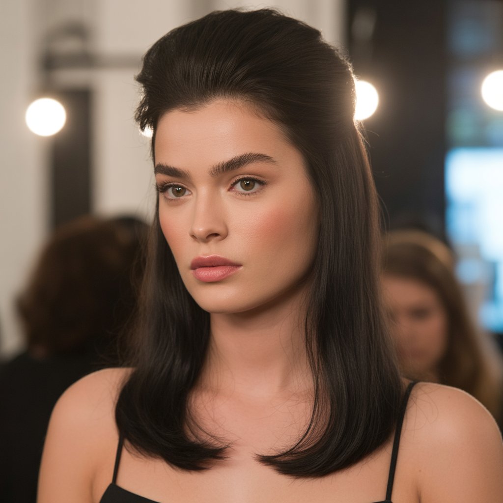 27+ Expert-Approved Hairstyles for Thin Hair and Round Faces 14 Voluminous Crown with Sleek End