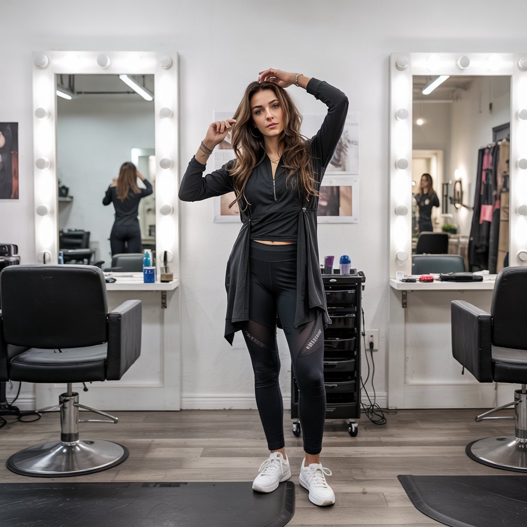 29 Professional Hairstylist Work Outfits for Women 2 Athleisure Chic with Performance Fabrics