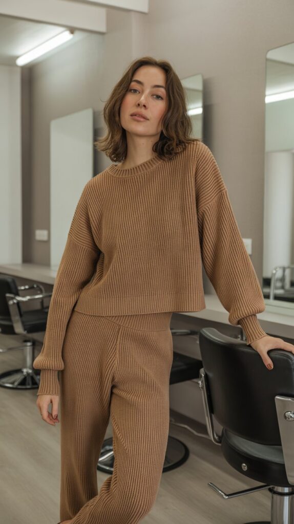 30 Casual Hairstylist Outfits for Work 22 Knit Co-ord Set (Matching Top and Pants)