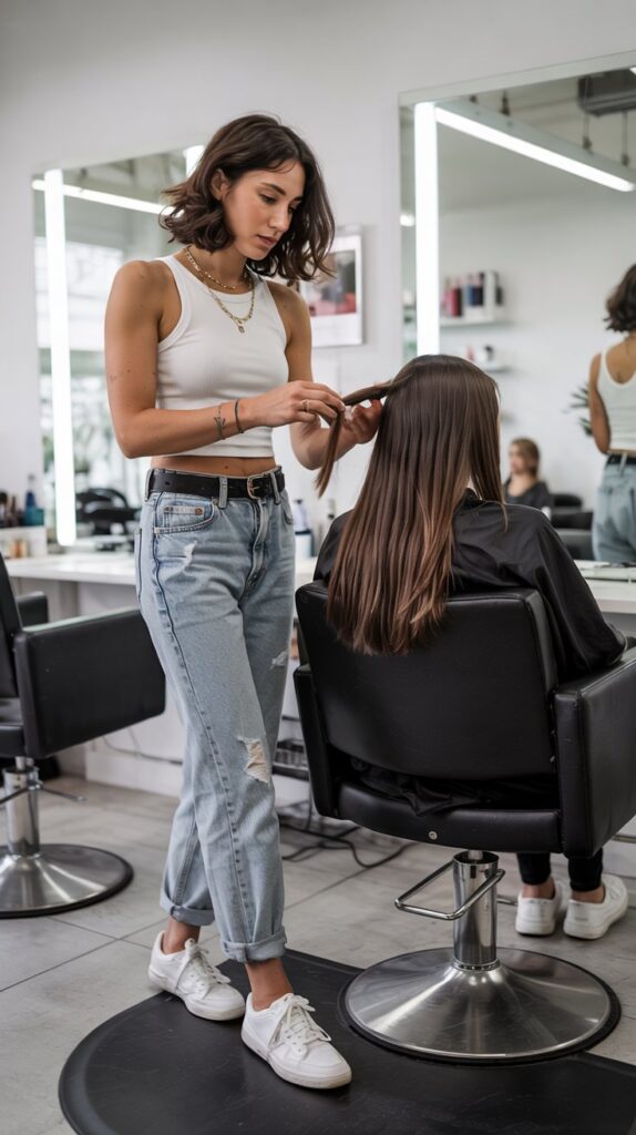 27 Trendy Baddie Hairstylist Outfits for Work 10 White Tank with Light-Wash Jeans