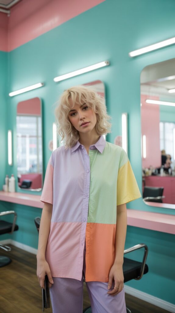 33 Fresh Hairstylist Outfits for Work in Spring 16 Pastel Color Blocking