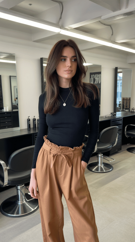 27 Everyday Hairstylist Work Outfits 24 Paper Bag Waist Pants with Bodysuit