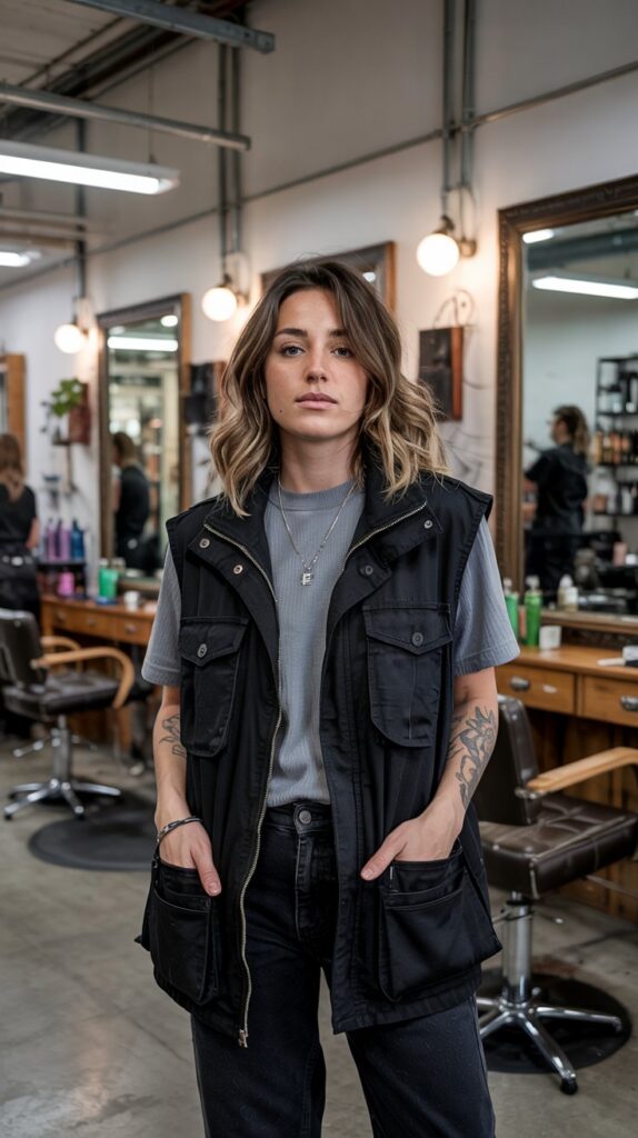 29 Professional Hairstylist Work Outfits for Women 21 Vest Layering for Dimension