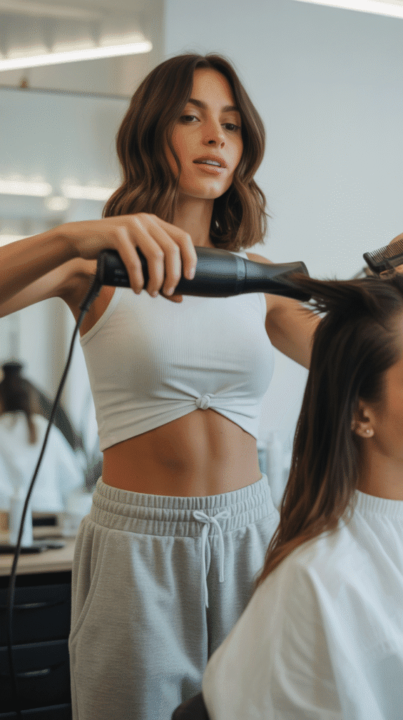 34 Breezy Summer Hairstylist Outfits for Work 32 Cropped Sweatpants with Cropped Tank