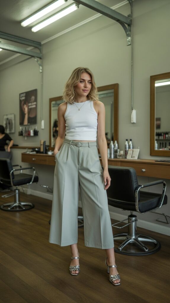 33 Fresh Hairstylist Outfits for Work in Spring 17 Culottes with Fitted Top