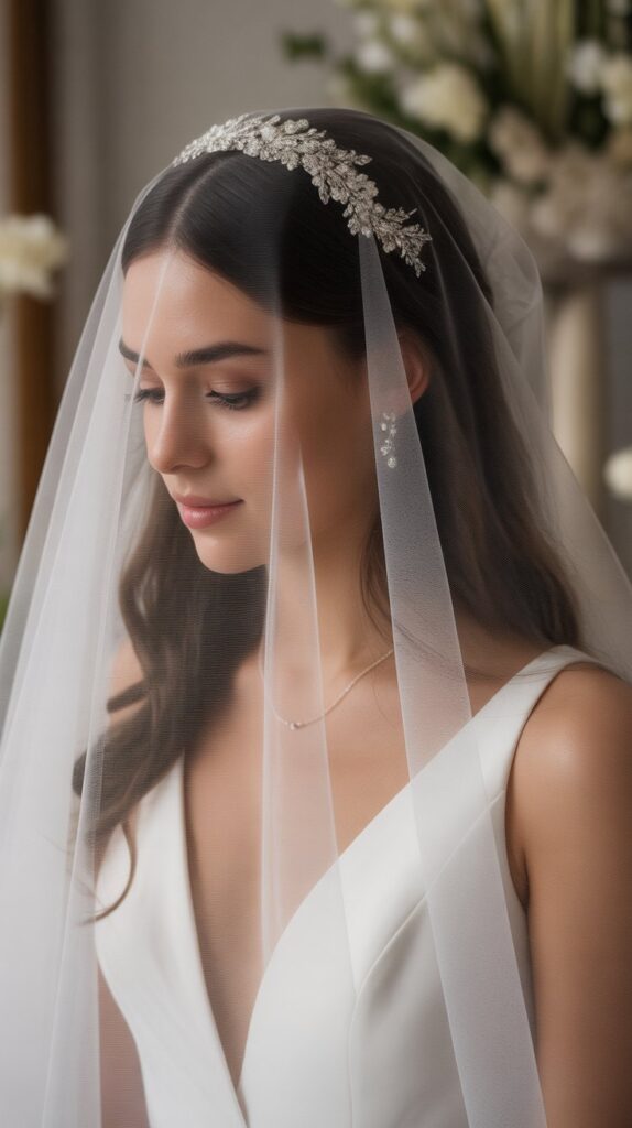 33 Best Half-Up, Half-Down Bridal Hairstyles 16 Half-Up with Veil Placement