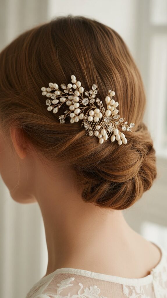 33 Best Half-Up, Half-Down Bridal Hairstyles 31 Half-Up with Hair Comb