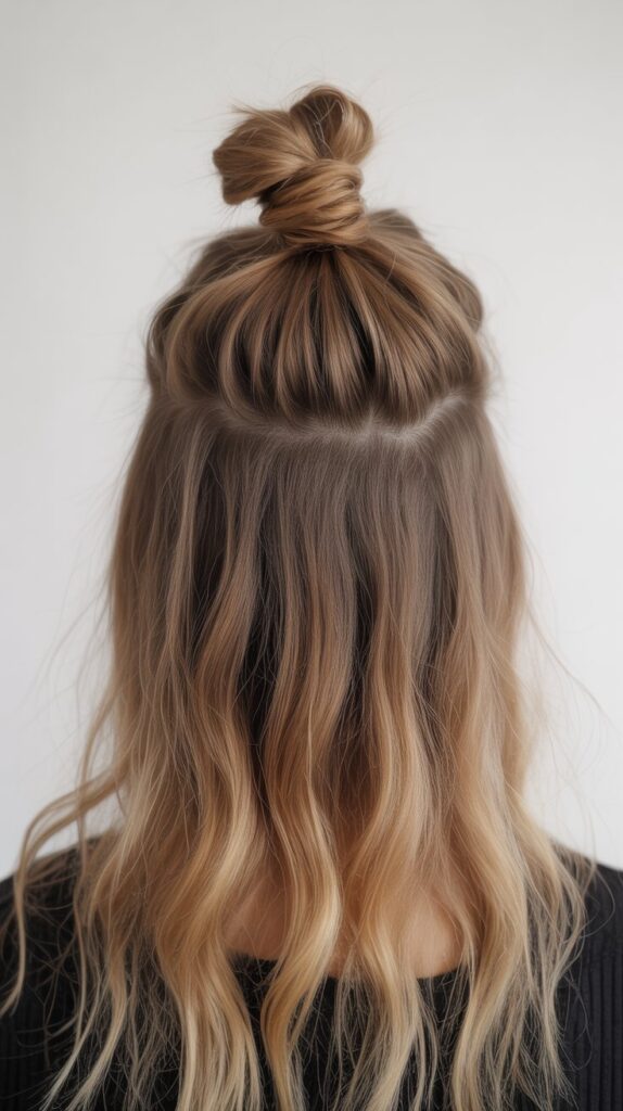 Top 30+ Expert Approved Hairstyles for Thin Hair and Round Faces 33 Half-Up Top Knot with Volume