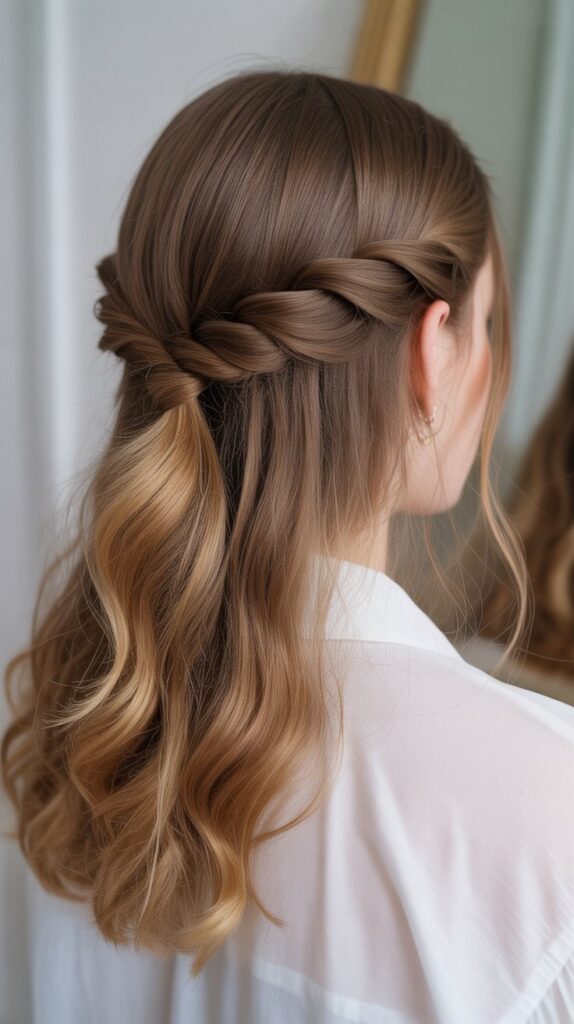 27 Elegant Greasy Hair Updo Hairstyles 10 The Twisted Half-Up Style