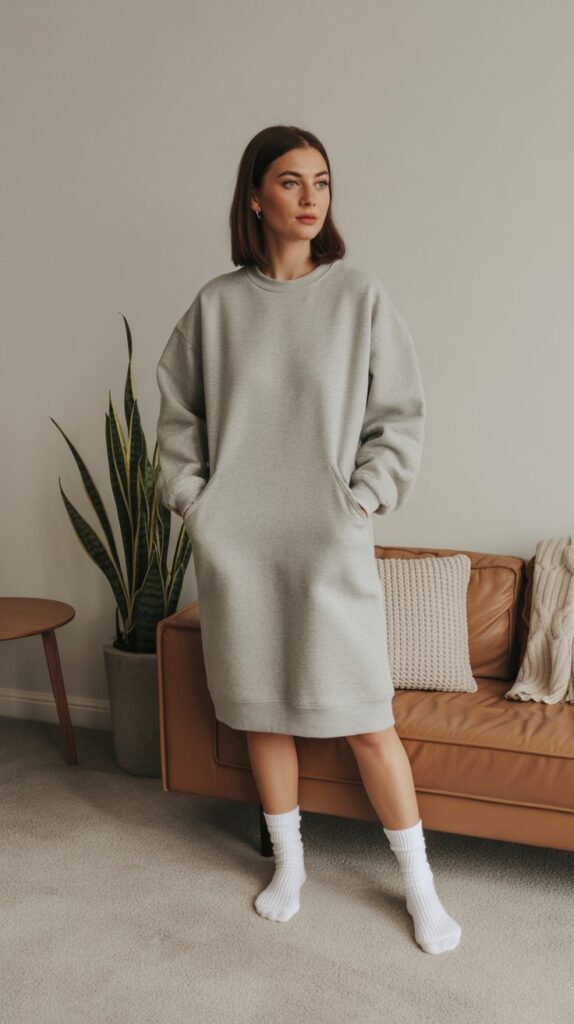 25 Modern DTI Outfits for the Self Care Sunday Vibe 19 Sweatshirt Dress with Pockets