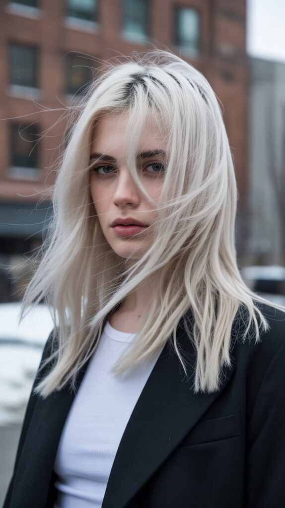 25+ Winter Hair Colors for Blondes: Cool, Chic, and Stunning 14 Platinum Blonde with Dark Roots
