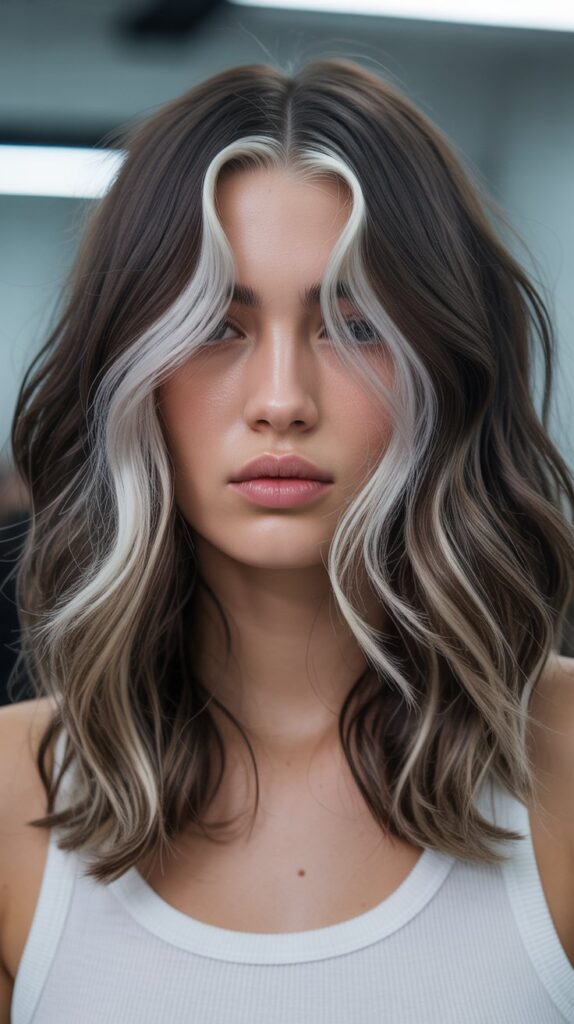 34 Trendy Brunette Balayage Hairstyles with a Money Piece 2 Ashy Brown Balayage with Platinum Money Piece