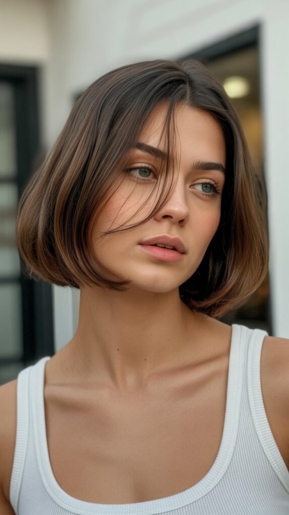 Top 30+ Expert Approved Hairstyles for Thin Hair and Round Faces 2 Long Angled Bob (Lob) with Face-Framing Layers