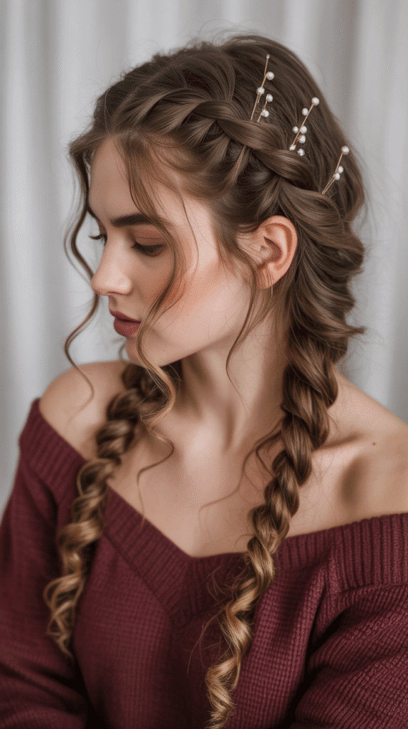 33 Easy and Simple Cute Winter Hairstyles 4 Braided Crown with Loose Curls