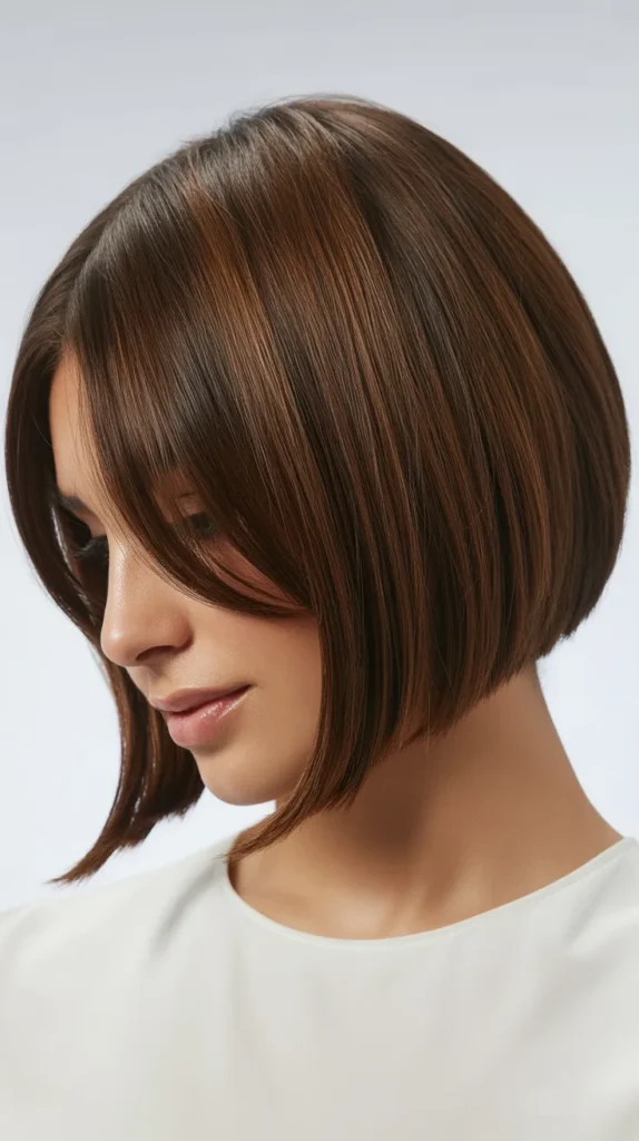Stacked Long Bob with Arched Bangs