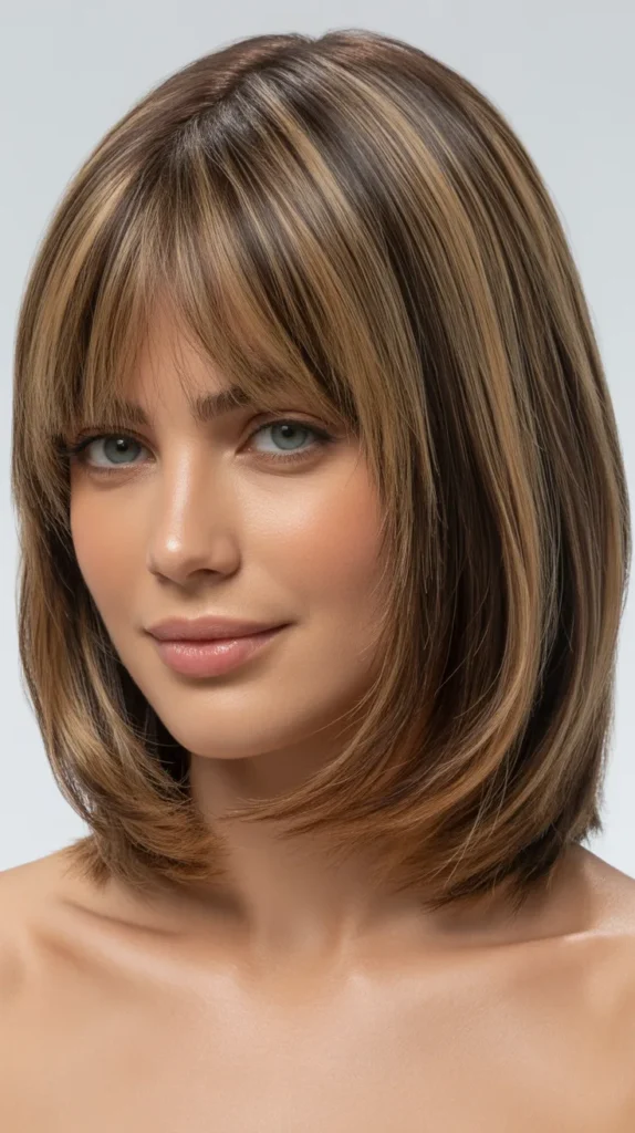Layered Bob with Curtain Bangs for Square Faces