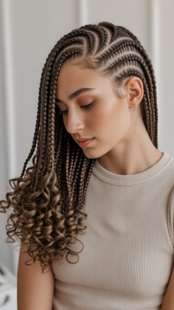 Best 25+ Half Cornrows Half Box Braids Styles You'll Obsess Over in 2025 15 15. Sleek Cornrows with Curly-Ended Box Braids
