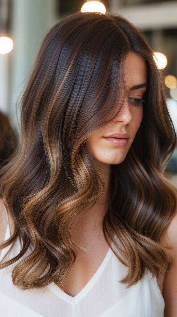 25. Chocolate Balayage with Caramel Highlights