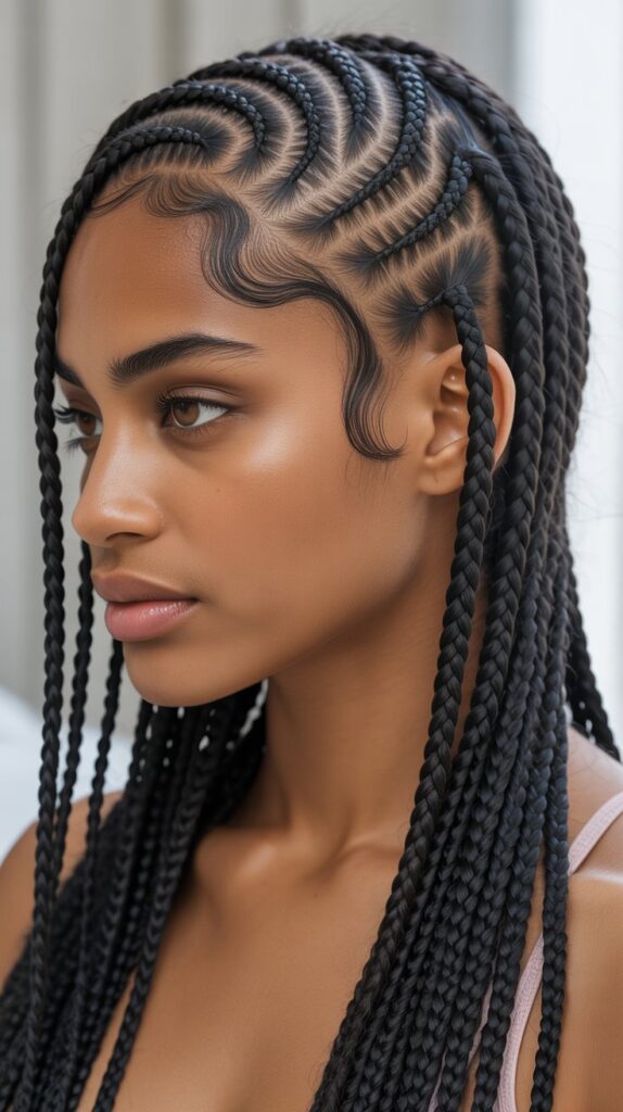 Top 27+ Stunning Side Part Knotless Braids to Try Right Now 13 13. Side Part Knotless Braids with Cornrow Base