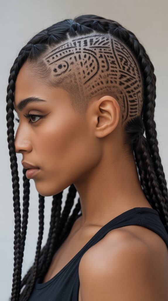 Top 27+ Stunning Side Part Knotless Braids to Try Right Now 25 25. Side Part Knotless Braids with Shaved Design