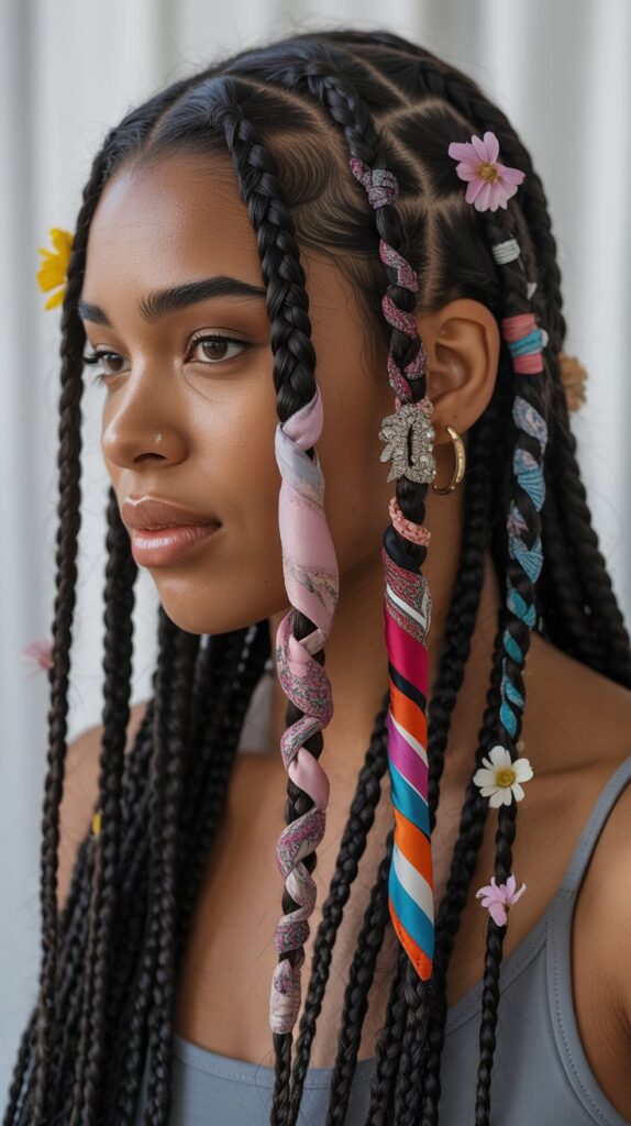 Top 27+ Stunning Side Part Knotless Braids to Try Right Now 23 23. Side Part Knotless Braids with Accessories