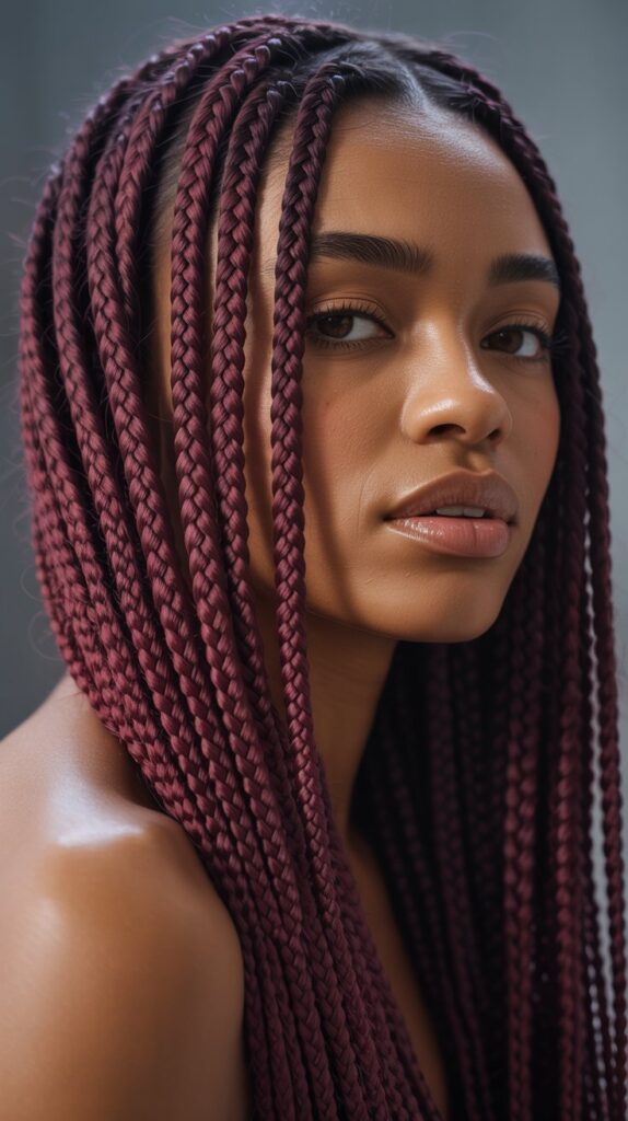 Top 27+ Stunning Side Part Knotless Braids to Try Right Now 7 7. Burgundy Side Part Knotless Braids