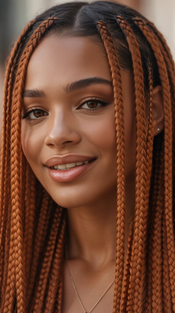 Top 27+ Stunning Side Part Knotless Braids to Try Right Now 22 22. Copper Side Part Knotless Braids