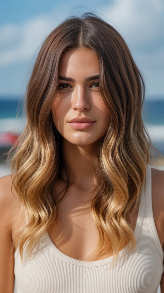 29. Chocolate Balayage with Honey Blonde Tips