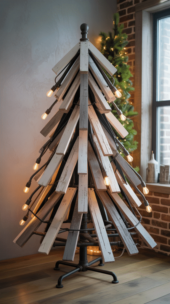 Top 33+ DIY Wooden Christmas Trees Anyone Can Make 29 Barnwood and Metal Industrial Christmas Tree