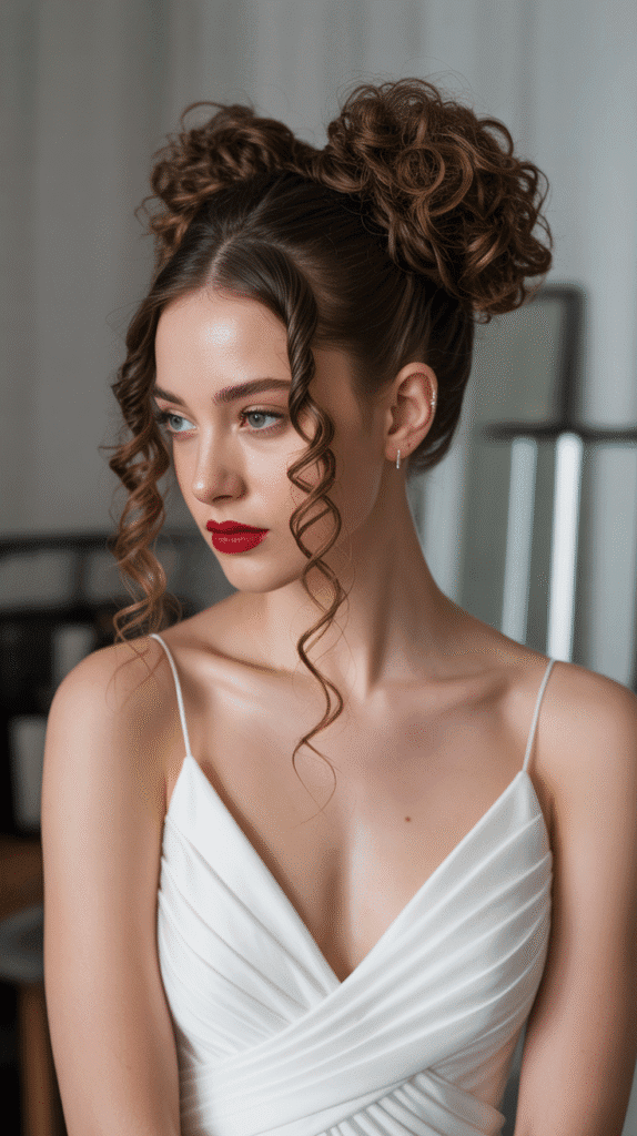 Best 33+ Updo Wedding Hairstyles for Curly Hair 10 Double Twisted Curly Bun