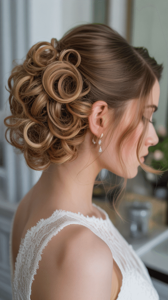 Best 33+ Updo Wedding Hairstyles for Curly Hair 18 Pinned Curls Updo Cluster